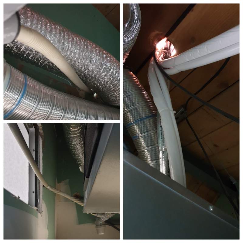 Passage liaison frigorifique   évacuation d'eau par le tuyau à condensas