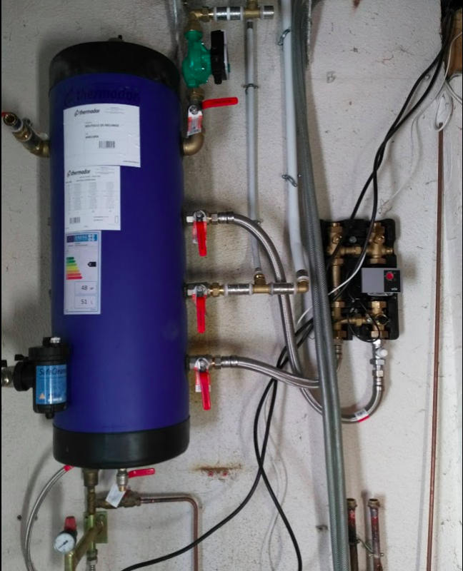 Ballon de mélange avec 2 départs Installation POMPE A CHALEUR AIR / EAU Mitsubishi Electric Cadolive 13950 Génération Confort